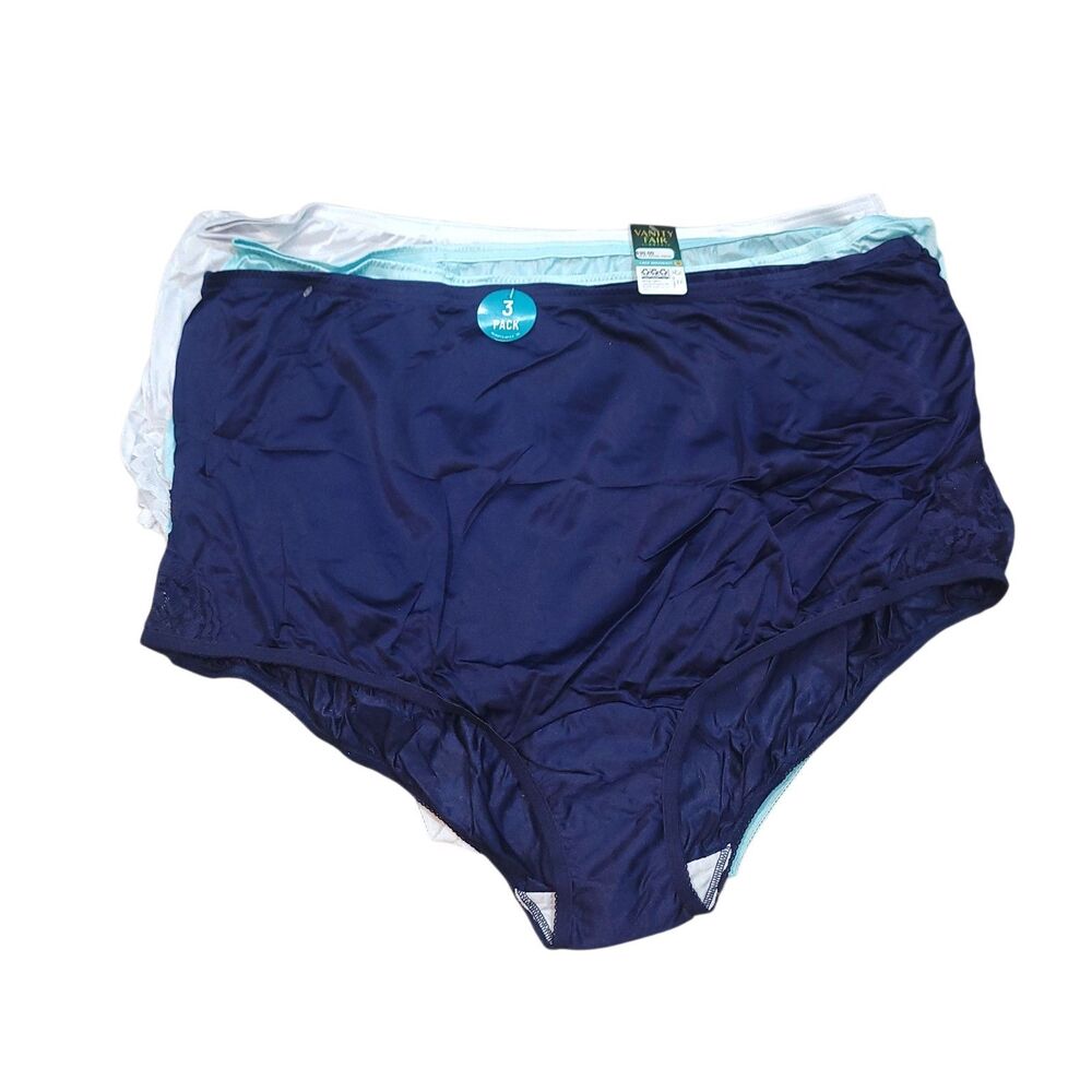 New 3 Pack Vanity Fair Lace Nouveau Nylon Brief Panties Blue Teal 12 / 5 XL